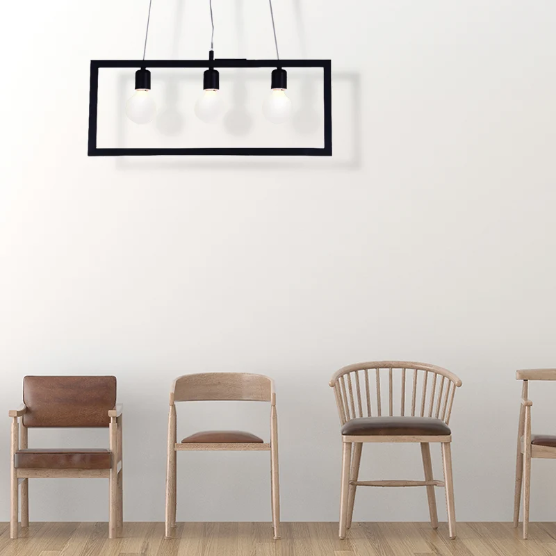 3/5 lampen rechthoekig frame eiland hanglamp industriële stijl zwart metalen plafond hanglamp Clearhalo
