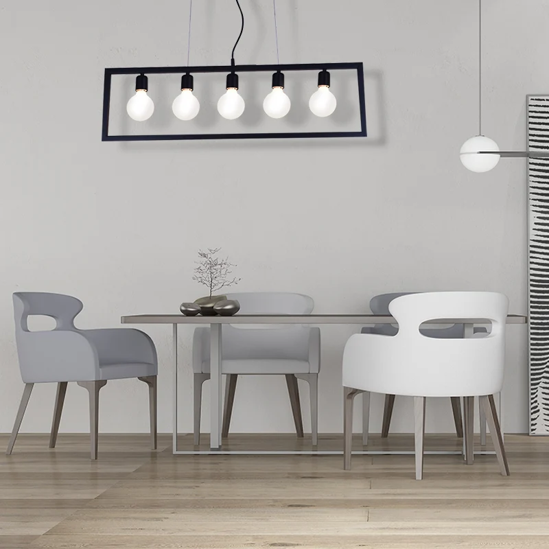 3/5 lampen rechthoekig frame eiland hanglamp industriële stijl zwart metalen plafond hanglamp Clearhalo