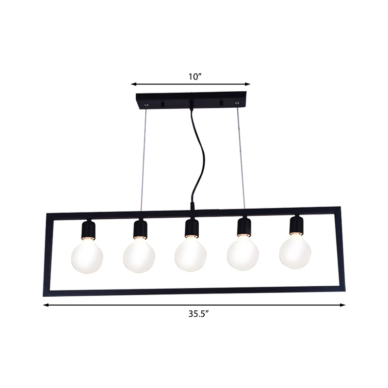 3/5 lampen rechthoekig frame eiland hanglamp industriële stijl zwart metalen plafond hanglamp Clearhalo