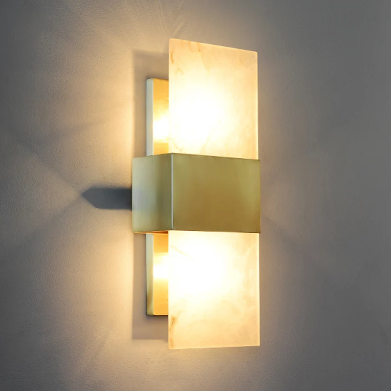 2 lampen rechthoekig inbouw koloniaal goud marmeren wandkandelaar verlichting voor woonkamer Clearhalo