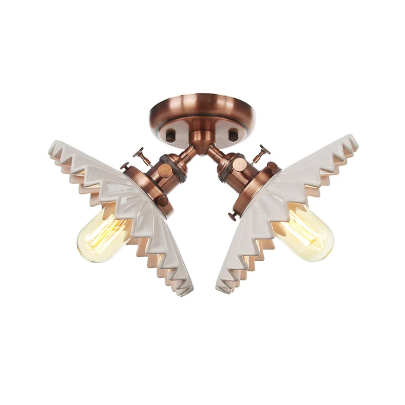 2 Lampen Restaurant Plafondverlichting Magazijnstijl Zwart/Brons Semi-inbouwlamp met geschulpte melkglazen kap Clearhalo