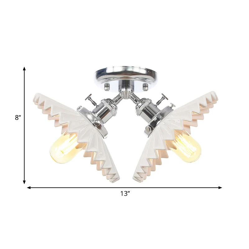 2 Lampen Restaurant Plafondverlichting Magazijnstijl Zwart/Brons Semi-inbouwlamp met geschulpte melkglazen kap Clearhalo
