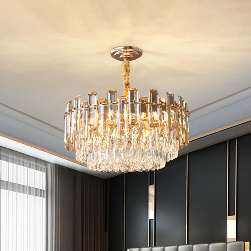 9 lampen ronde hangende kroonluchter moderne gouden afwerking gesneden kristallen hanglamp voor woonkamer Clearhalo