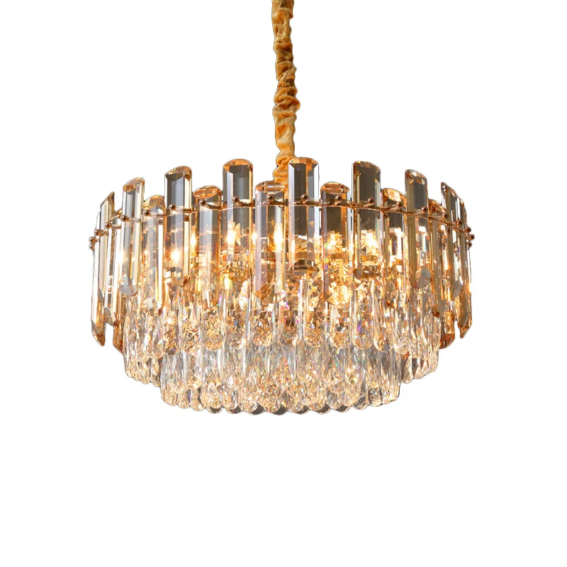 9 lampen ronde hangende kroonluchter moderne gouden afwerking gesneden kristallen hanglamp voor woonkamer Clearhalo