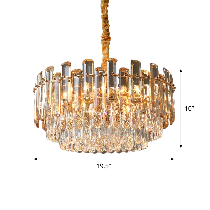 9 lampen ronde hangende kroonluchter moderne gouden afwerking gesneden kristallen hanglamp voor woonkamer Clearhalo