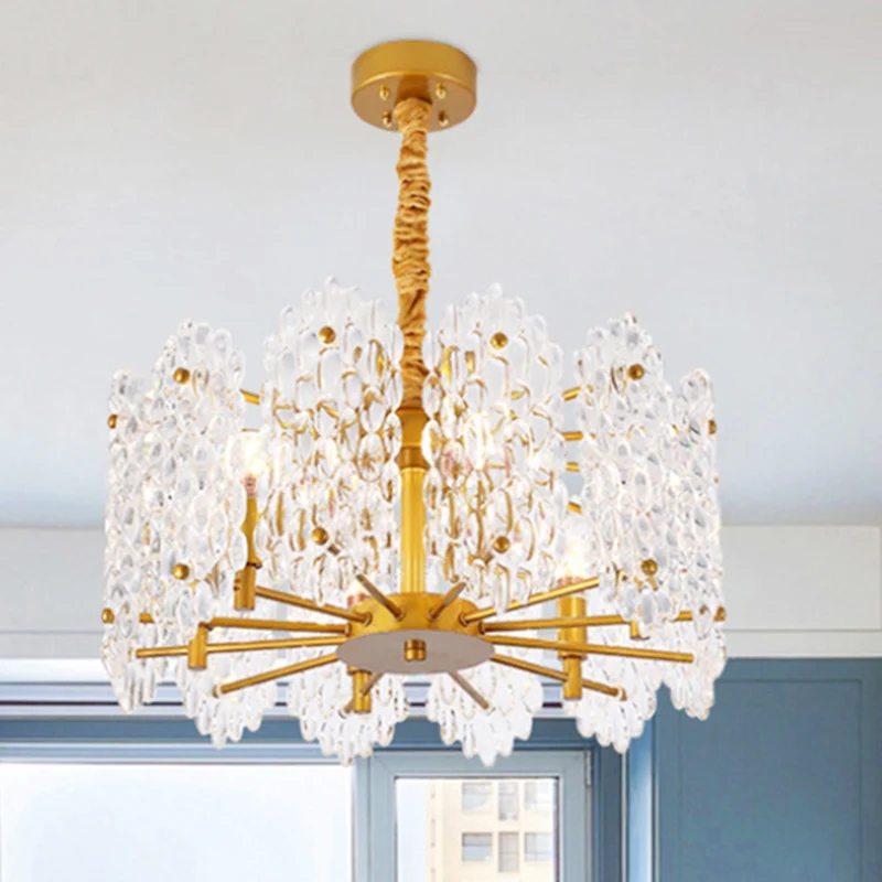 6 lampen ronde kroonluchter hanglamp met helder glazen decoratie Vintage hanglamp messing voor eettafel Clearhalo