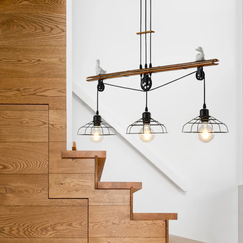 3 lampen schotelkooi eilandverlichting rustieke loft zwarte metalen hanglamp met katrolontwerp voor restaurant Clearhalo