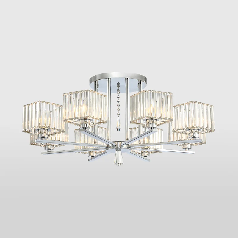 6/8 lampen semi-inbouw kroonluchter met radiaal ontwerp moderne heldere kristallen kubieke schaduw plafondverlichting Clea...
