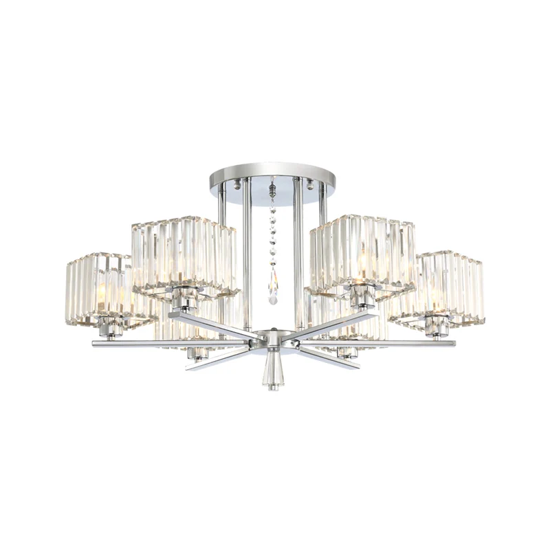 6/8 lampen semi-inbouw kroonluchter met radiaal ontwerp moderne heldere kristallen kubieke schaduw plafondverlichting Clea...