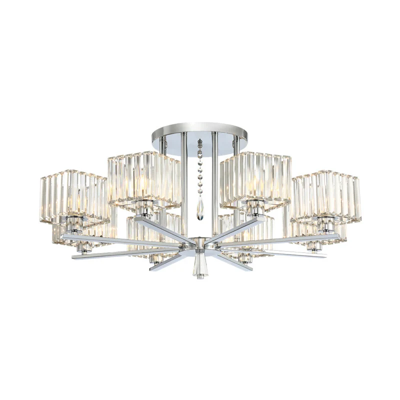 6/8 lampen semi-inbouw kroonluchter met radiaal ontwerp moderne heldere kristallen kubieke schaduw plafondverlichting Clea...