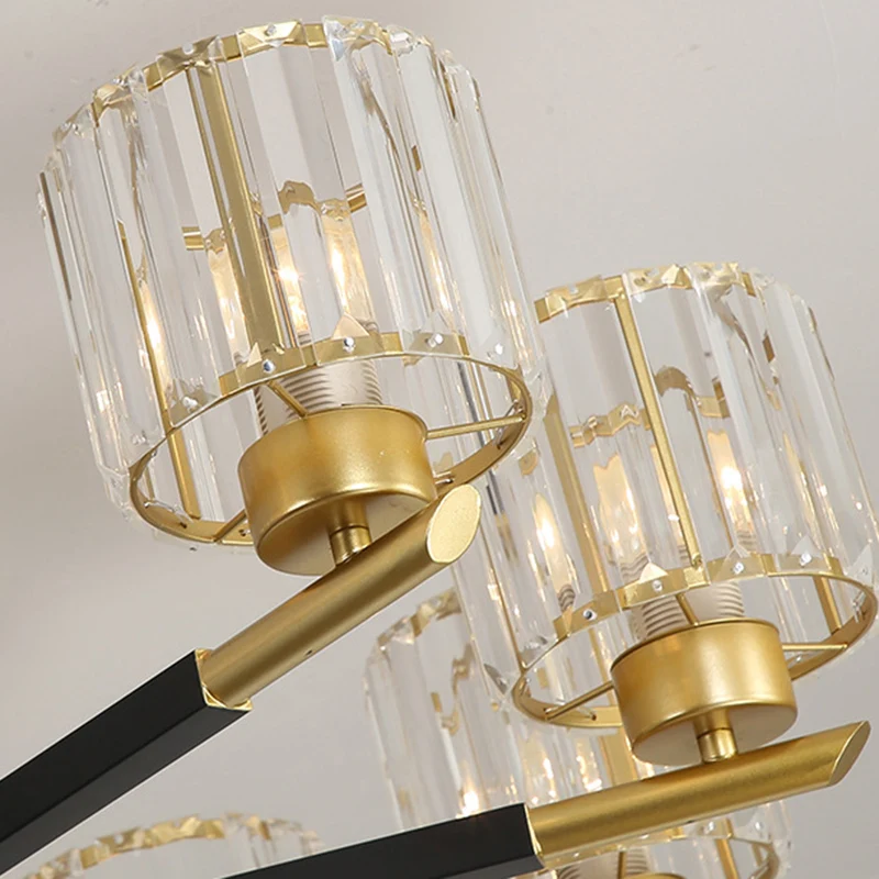 8 lampen slaapkamer kroonluchter licht eenvoudige stijl zwart en goud hanglampset met cilinder kristallen staaf kristallen...