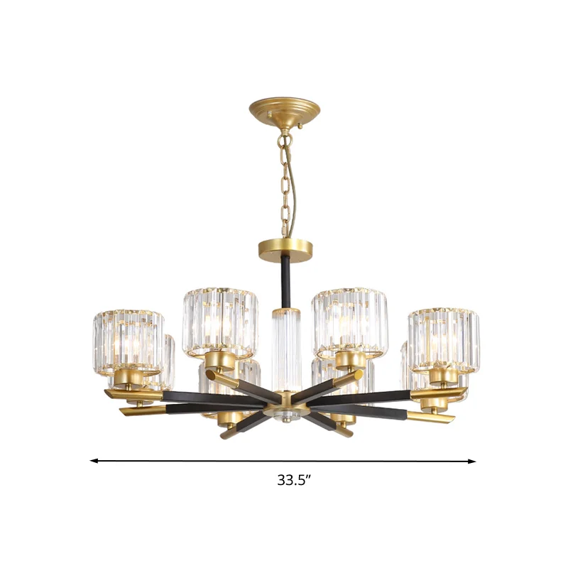 8 lampen slaapkamer kroonluchter licht eenvoudige stijl zwart en goud hanglampset met cilinder kristallen staaf kristallen...