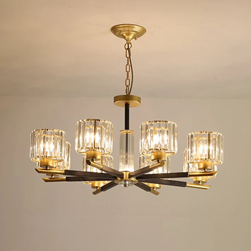 8 lampen slaapkamer kroonluchter licht eenvoudige stijl zwart en goud hanglampset met cilinder kristallen staaf kristallen...