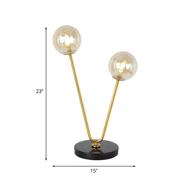 2 lampen slaapkamer tafellamp postmodern zwart en goud nachtlampje met dubbele bal amberkleurige glazen kap Clearhalo