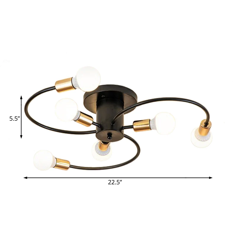 6 lampen Swirl semi-inbouw Nordic metaal goud/zwart woonkamer plafondinbouwlamp Clearhalo