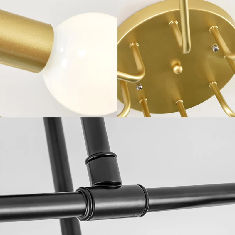 6 lampen Swirl semi-inbouw Nordic metaal goud/zwart woonkamer plafondinbouwlamp Clearhalo