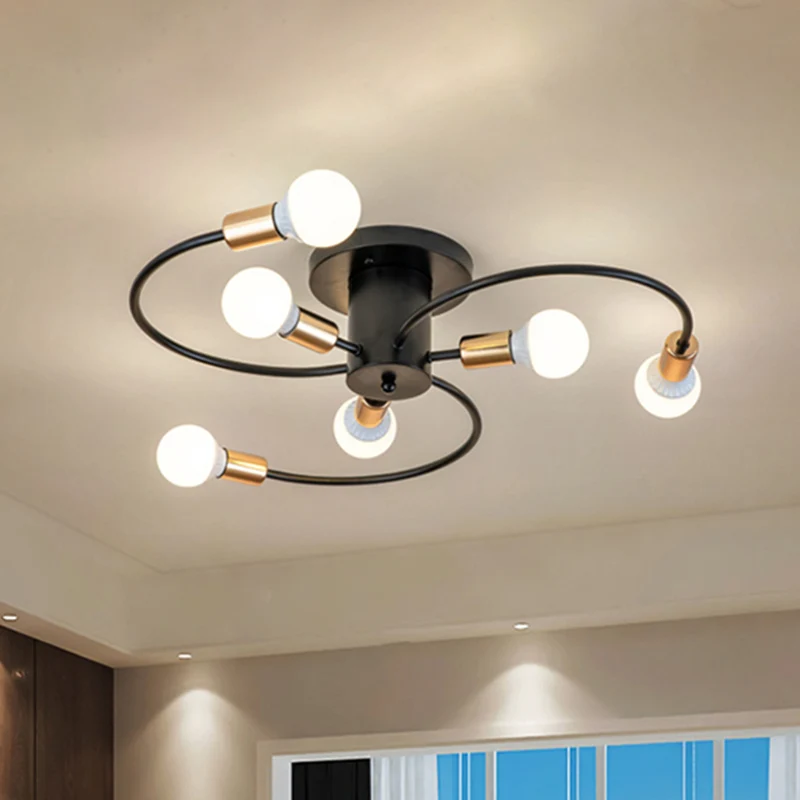 6 lampen Swirl semi-inbouw Nordic metaal goud/zwart woonkamer plafondinbouwlamp Clearhalo