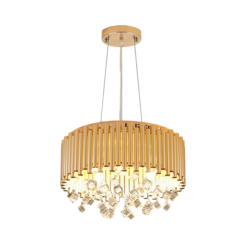 4/5 lampen trommel hangende hanglamp moderne metalen kroonluchter licht met kubisch kristal accent goud, 16"/19,5" W Clear...