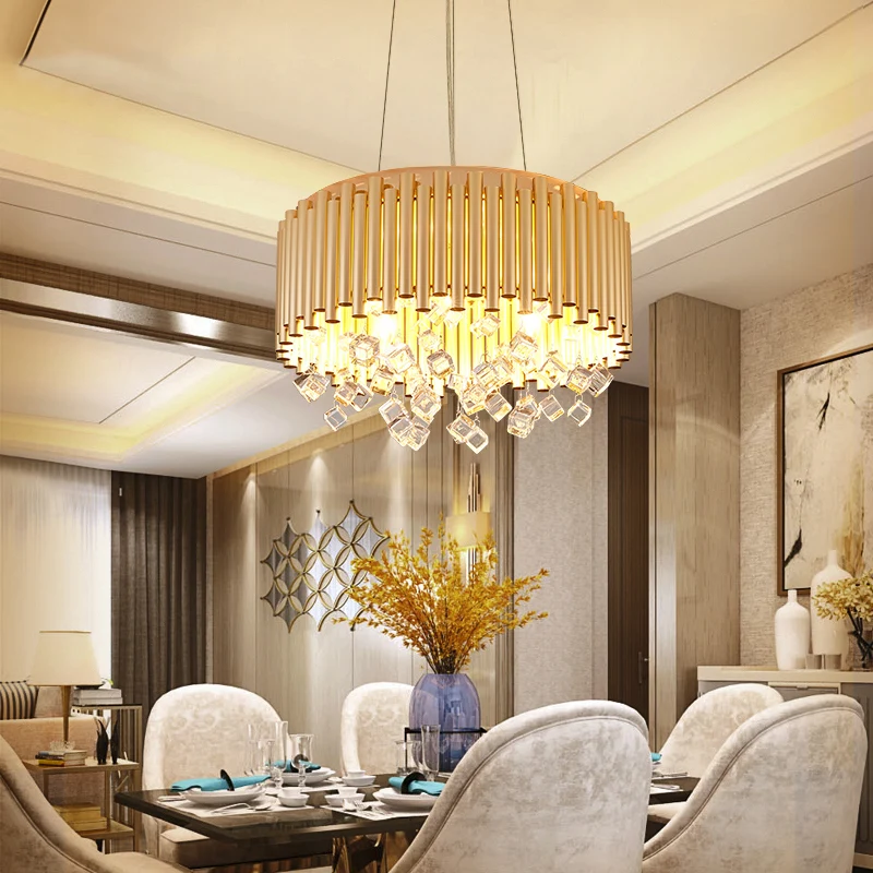 4/5 lampen trommel hangende hanglamp moderne metalen kroonluchter licht met kubisch kristal accent goud, 16"/19,5" W Clear...