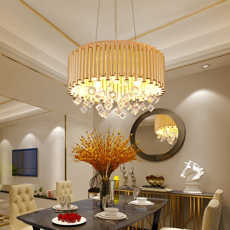 4/5 lampen trommel hangende hanglamp moderne metalen kroonluchter licht met kubisch kristal accent goud, 16"/19,5" W Clear...