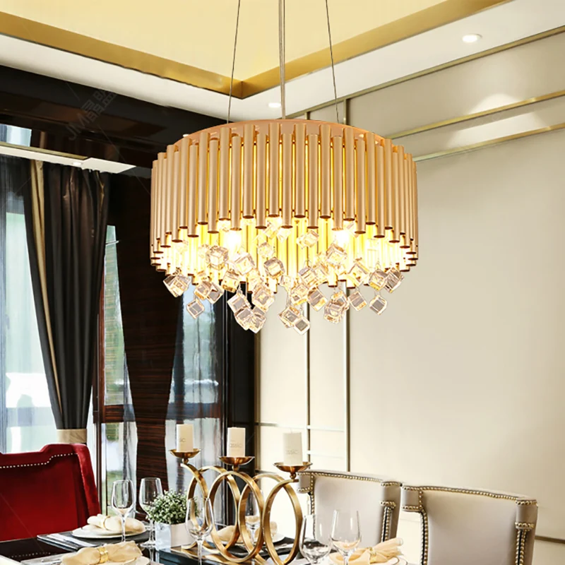 4/5 lampen trommel hangende hanglamp moderne metalen kroonluchter licht met kubisch kristal accent goud, 16"/19,5" W Clear...