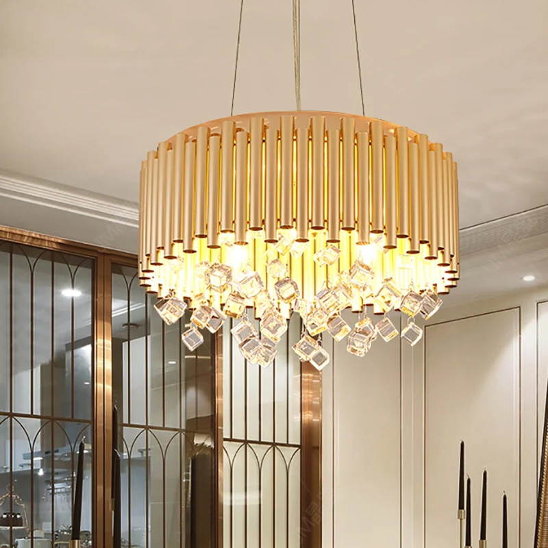 4/5 lampen trommel hangende hanglamp moderne metalen kroonluchter licht met kubisch kristal accent goud, 16"/19,5" W Clear...