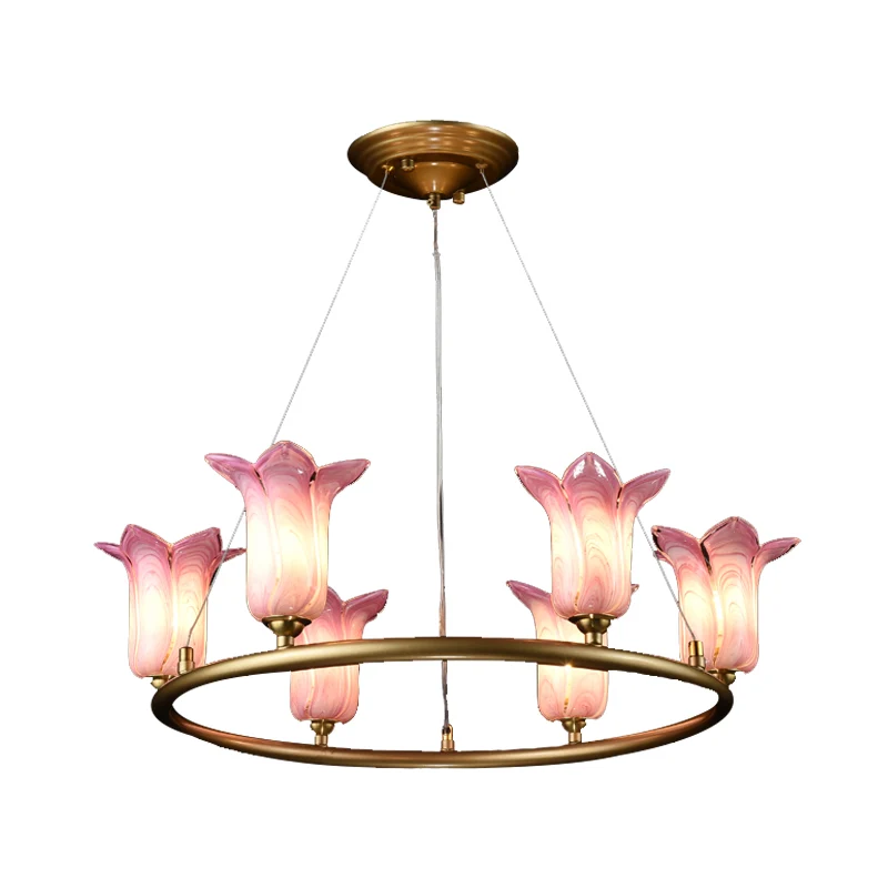6 lampen uitlopende hanglamp traditionalisme paars glas LED kroonluchter lichtarmatuur voor woonkamer Clearhalo