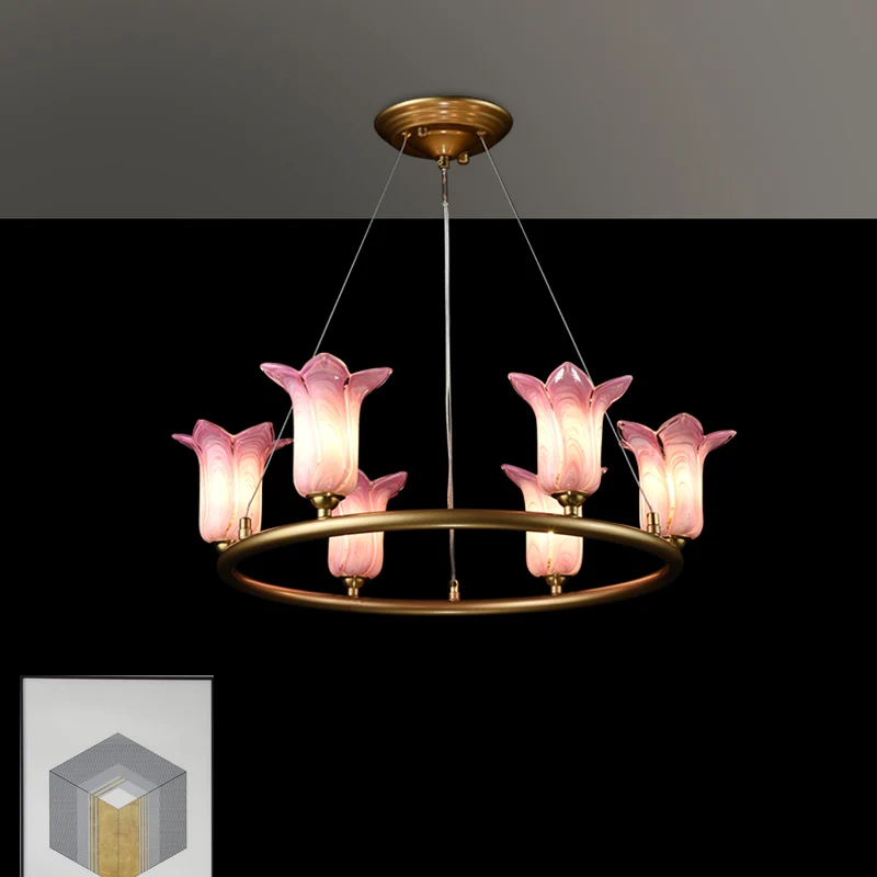 6 lampen uitlopende hanglamp traditionalisme paars glas LED kroonluchter lichtarmatuur voor woonkamer Clearhalo