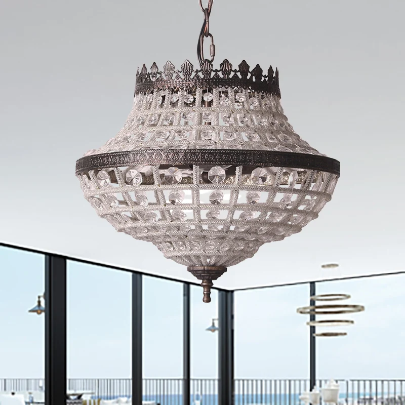 2 lampen urn hangende plafondlamp vintage heldere kristallen hanglamp antiek brons voor slaapkamer Clearhalo