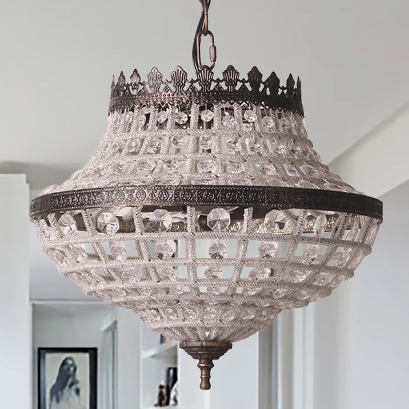 2 lampen urn hangende plafondlamp vintage heldere kristallen hanglamp antiek brons voor slaapkamer Clearhalo
