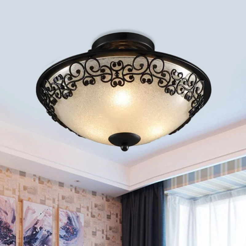3 lampen van matglas, half vlak, landelijk, met zwarte vlinder versierde kom, slaapkamer dicht bij plafondlamp Clearhalo