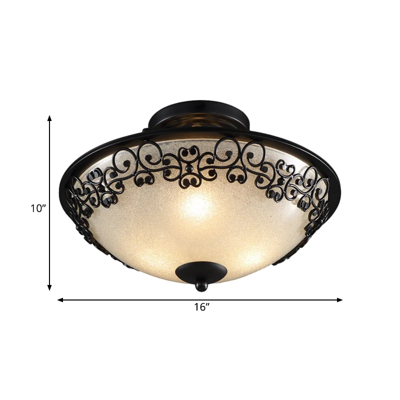 3 lampen van matglas, half vlak, landelijk, met zwarte vlinder versierde kom, slaapkamer dicht bij plafondlamp Clearhalo