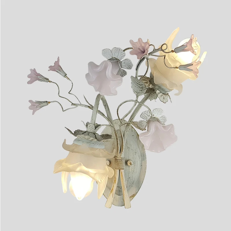 2 lampen wandkandelaar lamp Koreaanse bloem metalen wandlamp grijs en wit voor badkamer Clearhalo