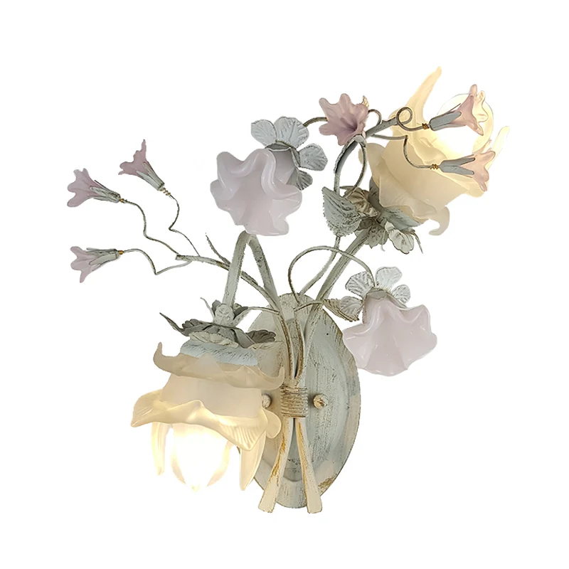 2 lampen wandkandelaar lamp Koreaanse bloem metalen wandlamp grijs en wit voor badkamer Clearhalo