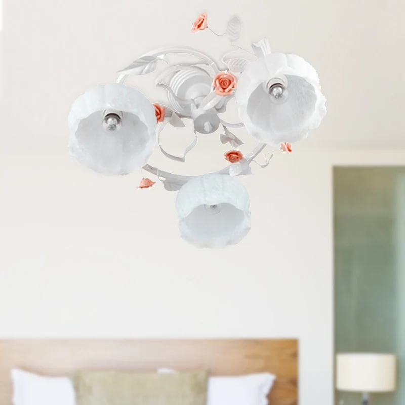 3 lampen wit glas semi-inbouw Koreaanse tuinbloem woonkamer dicht bij plafondverlichting Clearhalo