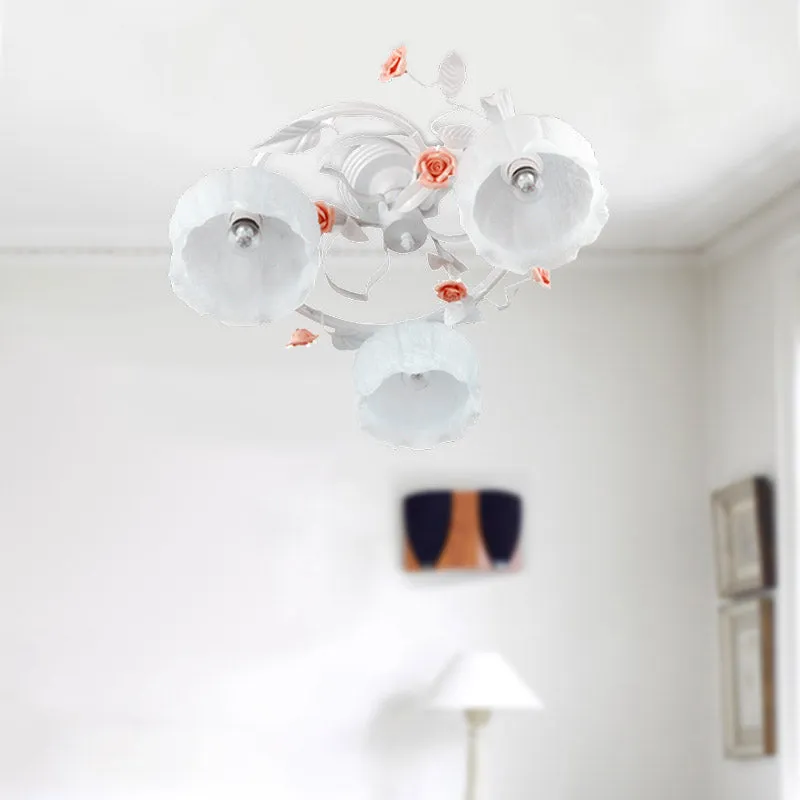 3 lampen wit glas semi-inbouw Koreaanse tuinbloem woonkamer dicht bij plafondverlichting Clearhalo