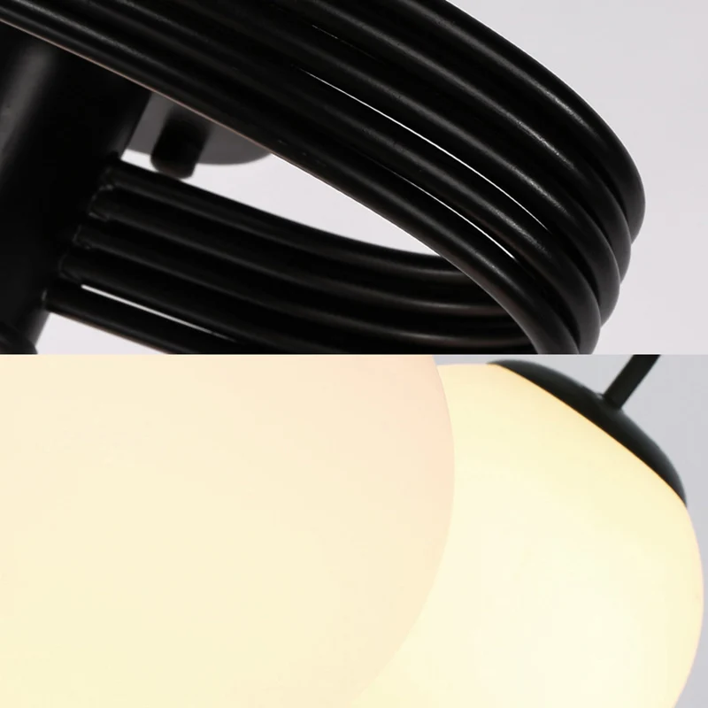 3/5 lampen woonkamer plafondlamp traditioneel zwart half vlak met bol witte glazen kap Clearhalo