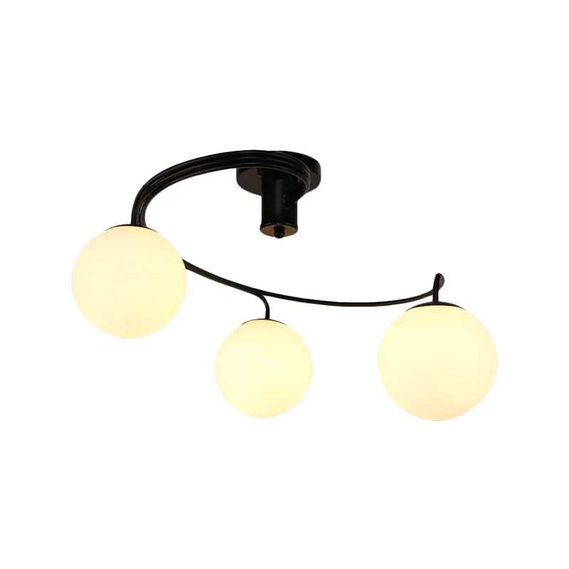 3/5 lampen woonkamer plafondlamp traditioneel zwart half vlak met bol witte glazen kap Clearhalo