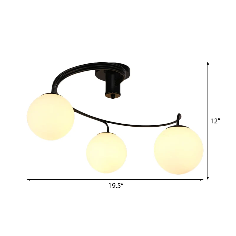3/5 lampen woonkamer plafondlamp traditioneel zwart half vlak met bol witte glazen kap Clearhalo