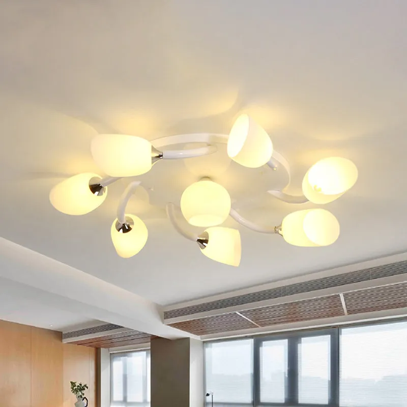 6/8 lampen woonkamer semi-inbouw moderne witte spiraalvormige inbouwlamp met opaalglazen kap van tulp Clearhalo