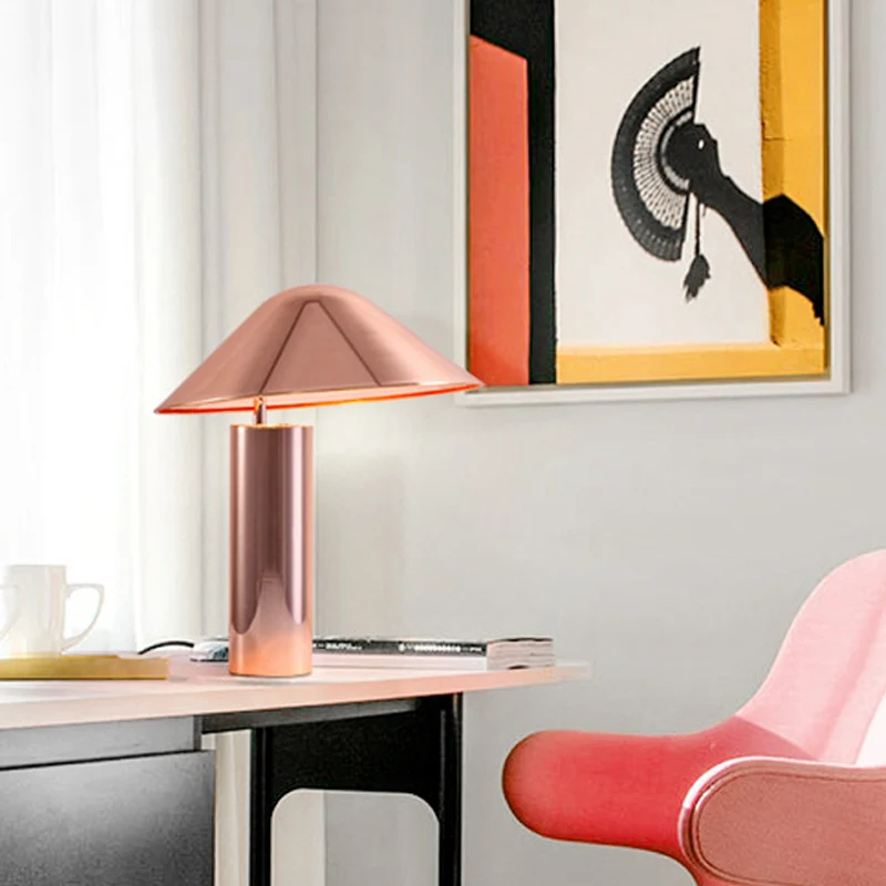 2 lampen woonkamer tafellamp moderne roségouden nachtkastjelamp met conische metalen kap Clearhalo