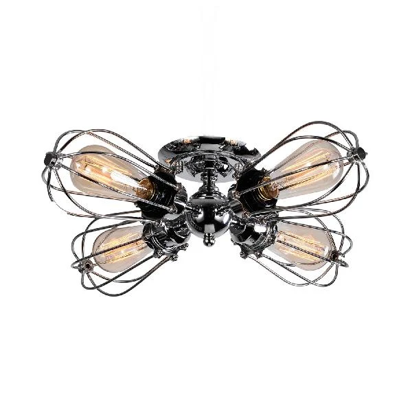 Lampvormige ijzeren semi-inbouw plafondlamp met draadbeschermer Vintage stijl 3/4/5 lampen binnenplafondlamp zwart/zilver...