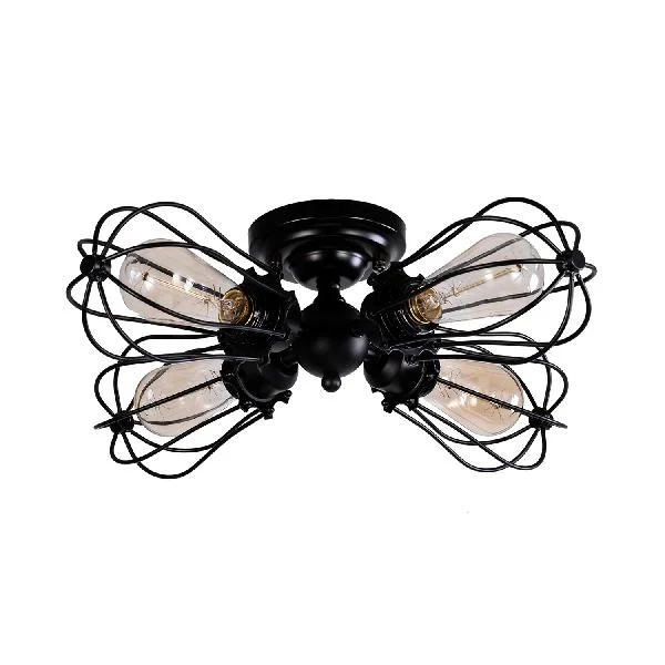 Lampvormige ijzeren semi-inbouw plafondlamp met draadbeschermer Vintage stijl 3/4/5 lampen binnenplafondlamp zwart/zilver...