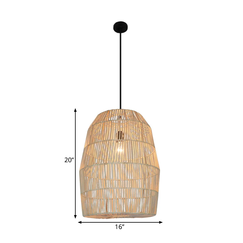 Landelijk geweven lantaarn slingerlicht bamboe 1-kops theesalon hanglampset beige Clearhalo