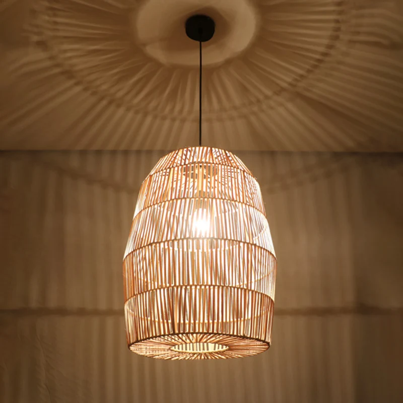 Landelijk geweven lantaarn slingerlicht bamboe 1-kops theesalon hanglampset beige Clearhalo