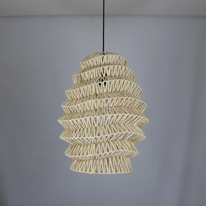 Landelijk geweven lantaarn slingerlicht bamboe 1-kops theesalon hanglampset beige Clearhalo