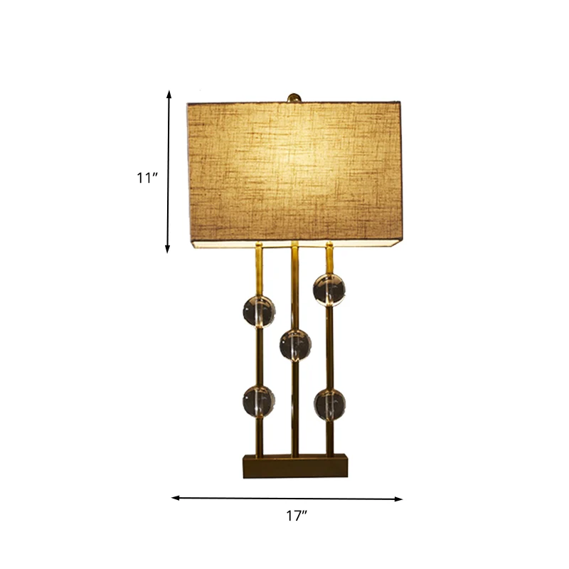 Landelijk rechthoekig nachtlampje 1 lichte stoffen tafellamp beige voor slaapkamer met kristallen decoratie Clearhalo