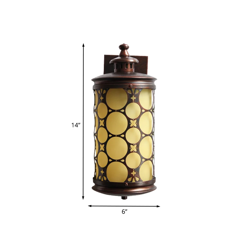 Landelijke cilinderwandkandelaarlamp, enkele lichtgeel glazen wandlamp brons met cirkelontwerp Clearhalo