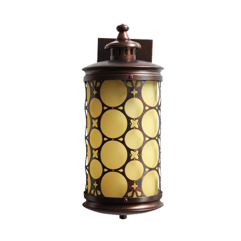 Landelijke cilinderwandkandelaarlamp, enkele lichtgeel glazen wandlamp brons met cirkelontwerp Clearhalo