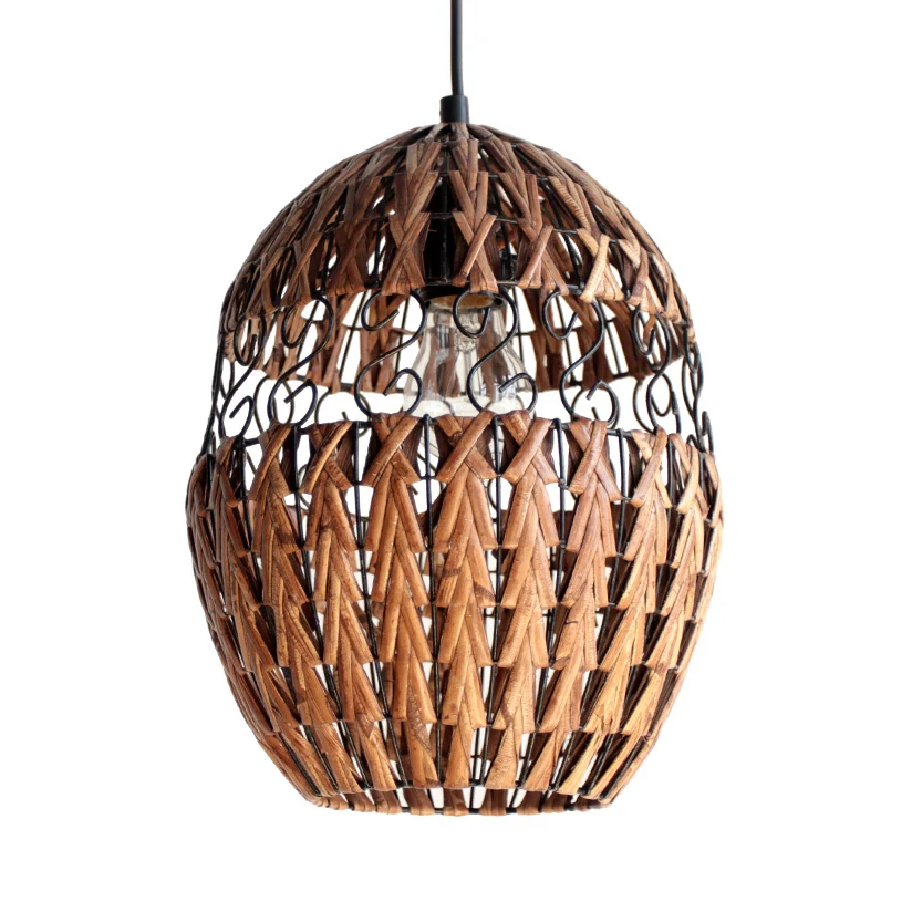 Landelijke elliptische rotan hangende plafondlamp, hanglamp met enkele lamp bruin voor woonkamer Clearhalo